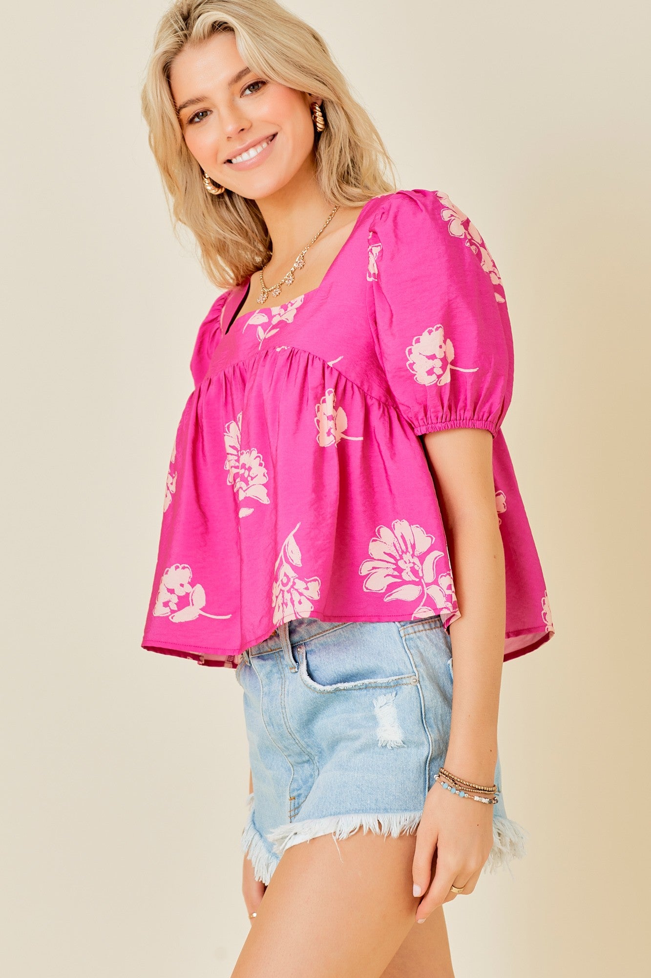 Blooming Floral Square Neck Top